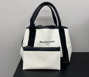 BALENCIAGA バレンシアガ ネイビーカバス Sサイズ キャンバス×レザー ブラック×ナチュラル 339933