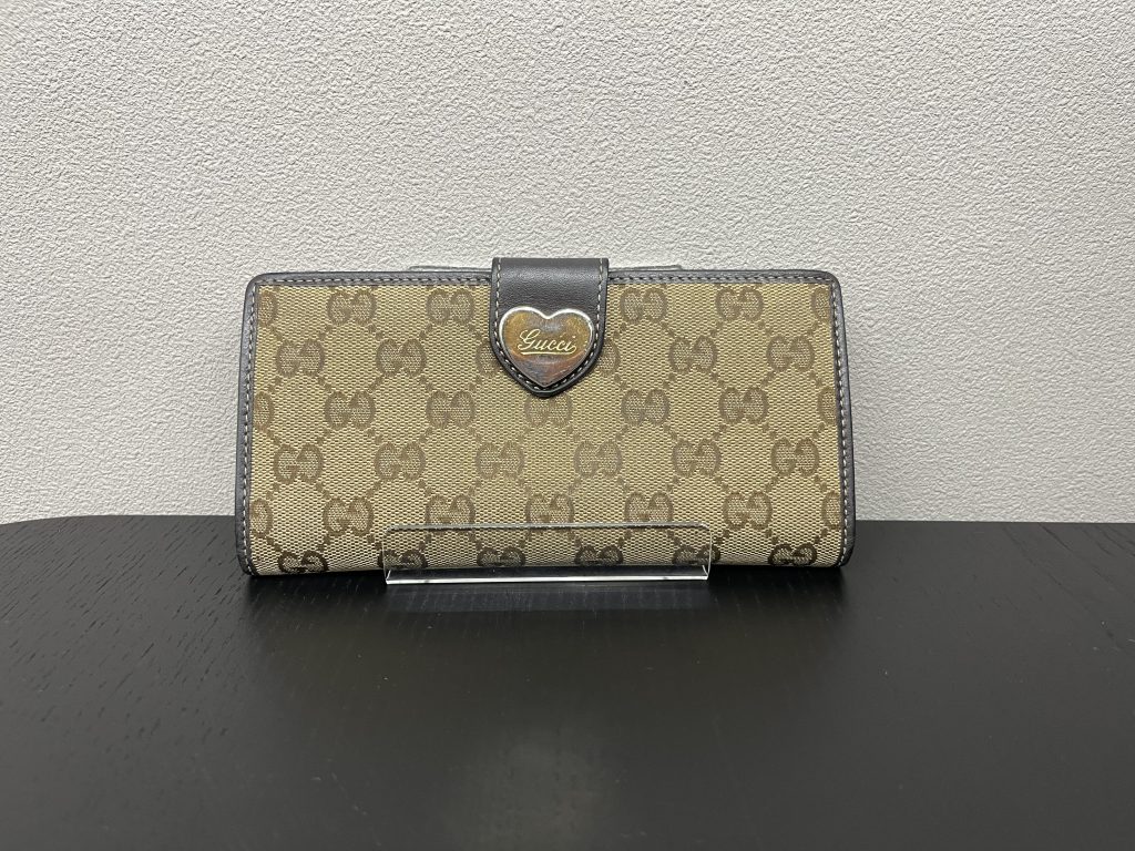 グッチ GUCCI 買取 Wホック 長財布 GGキャンバス/レザー ハートロゴプレート 203500