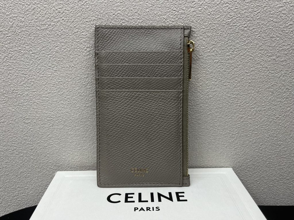 CELINE セリーヌ ジップドカードホルダー コインケース グレインドカーフスキン グレージュ×ゴールド金具