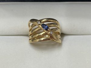 K18 （750） YG ジュエリーリング サファイア0.24ct メレダイヤ0.04ct